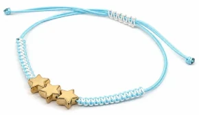 Pulsera Argentina de hilo tejida 3 estrellas fantasia celeste y blanca